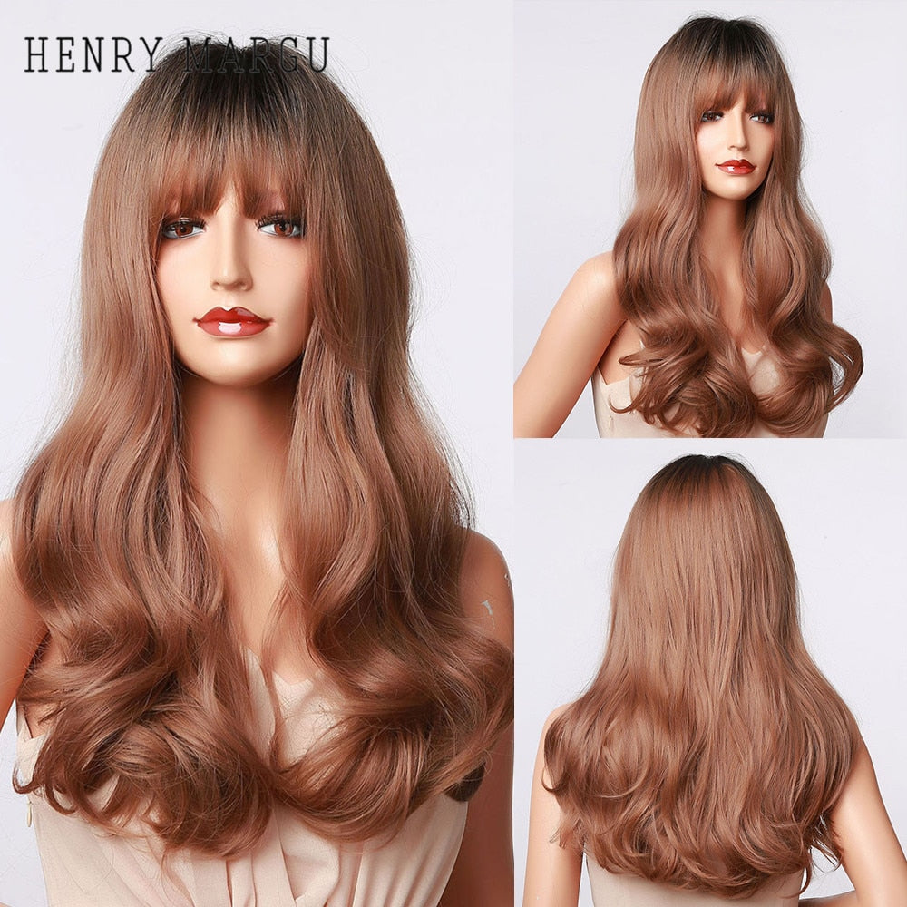 Pure Blonde Synthetic Hair Wigs Long Water Wave Wig for Women Colored Cosplay Lolita Wig with Bangs Heat Resistant