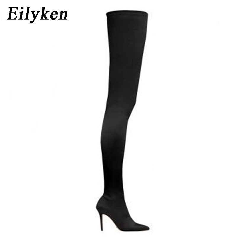 swvws  Thigh High Boots Over The Knee Elastic Stretch Boots Women Botas Mujer Sexy Knee High Heels Sock Boots New