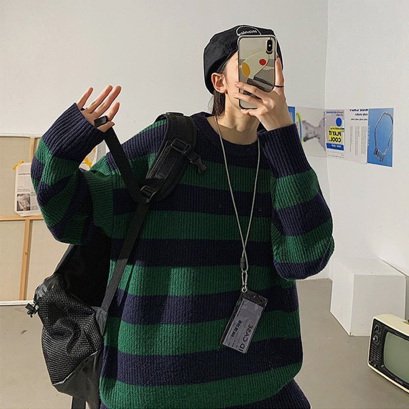 swvws Striped Sweater Women Oversized Jumper Knitted Pullover Casual Crew Neck Jumper Ladies Harajuku Knitwear Autumn Warm Streetwear