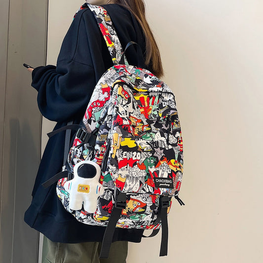 swvws Harajuku Girl Male School Bag Female Graffiti Print Men Backpack Women Book Boy Bag Nylon Ladies Fashion Laptop Backpack Student