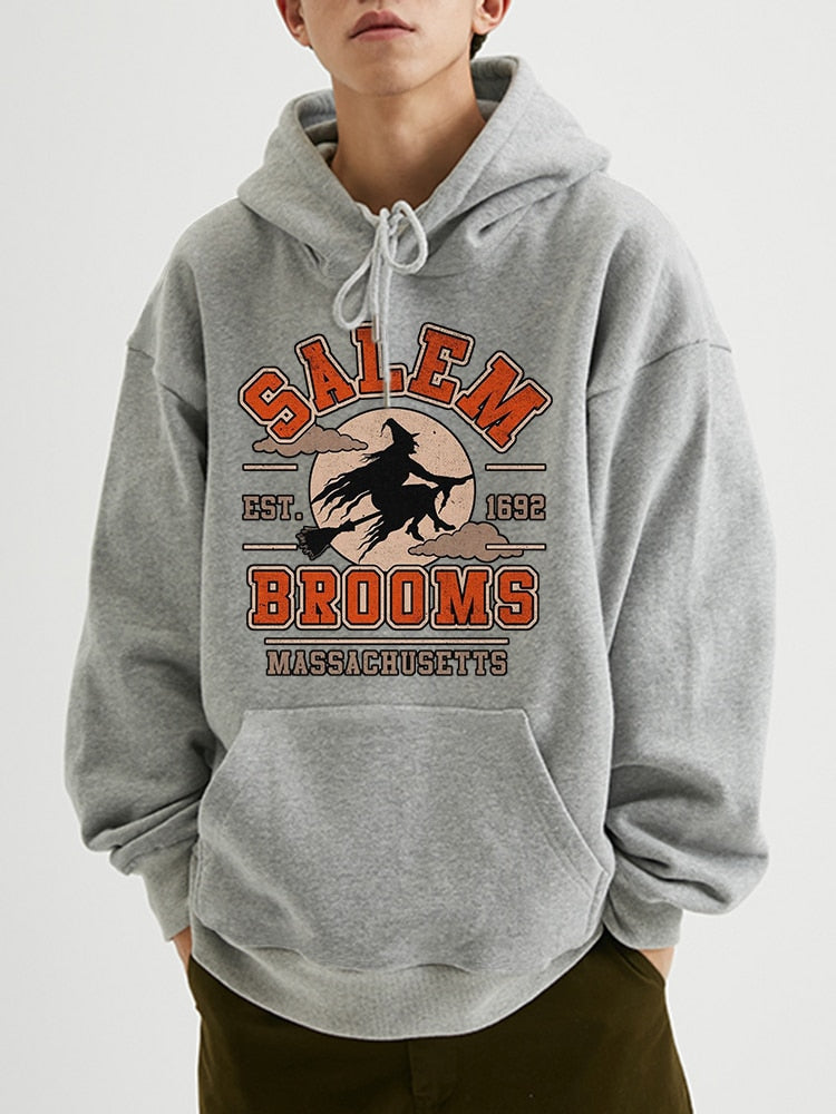 swvws Halloween Costume Halloween Witch Salem Brooms Men's Hoodie Street Graphic Massachusetts Funny Sweatshirt For Man Harajuku Punk Hip Hop Clothes