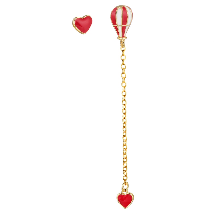 swvws Hot Air Balloon Long Earrings for Women Korean Asymmetric Heart Gold Chain Statement Dangle Earring Fashion Ear Jewelry