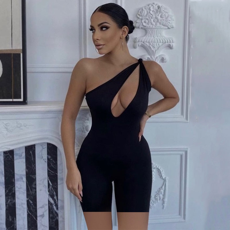 swvws   Sexy Hollow Out Bodysuit Women Off Shoulder Single Strap Jumpsuit  Summer Fashion Slim Solid Color Sleeveless Playsuit