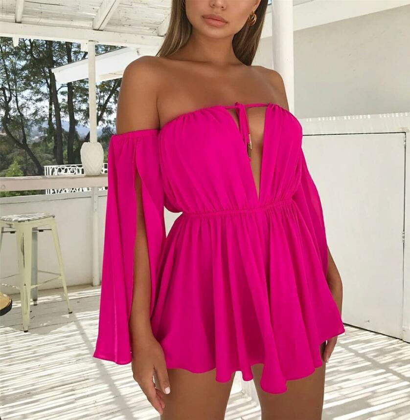 Townlike Off Shoulder Long Sleeve Sexy Dress Women Mini Night Club Party Dress Backless Slash Neck Bodycon Summer Dress Vestido