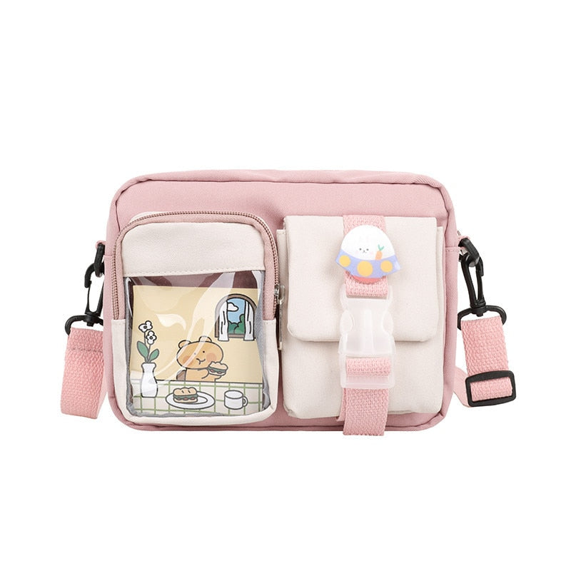 swvws  Japanse Style Kawaii Bag Girls Student Small Nylon Bag Mutipockets Transparent Crossbody Bags Women New Shoulder Bag Bolsa Mujer