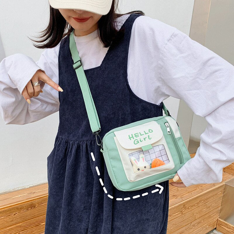 swvws  Japanese Lovely Flap Small Bag Women Rabbit&Carrot Pins Nylon Bag Mini Crossbody Bags For Women Shoulder Bag Phone Bag Purses