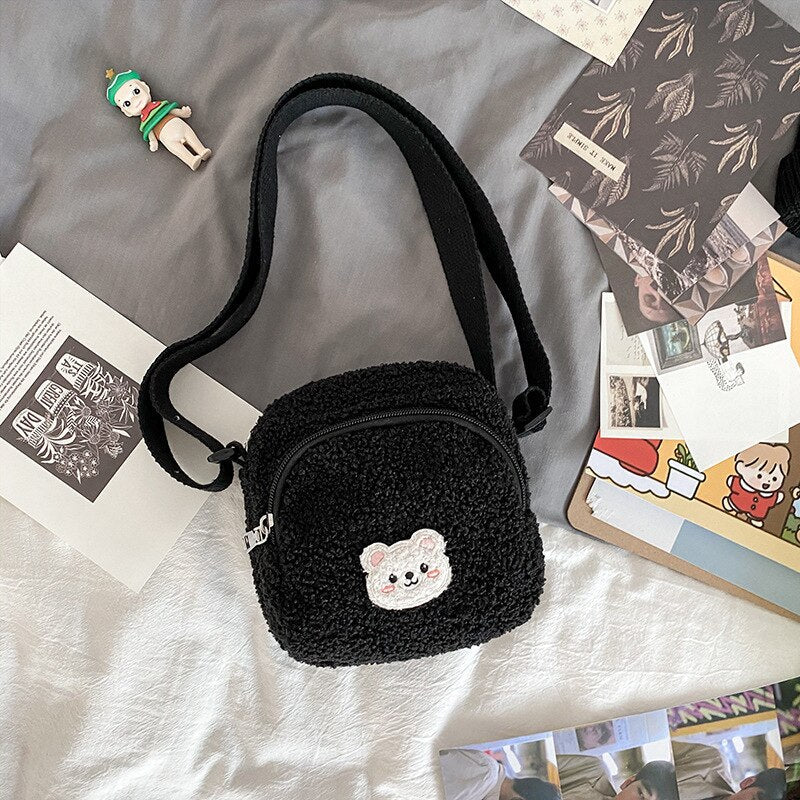 swvws  Japanese Style Imitation Lamb Hair Bag For Women  Fashion Plush Small Crossbody Bags Flap Shoulder Bag Women Phone Bag Bolsa