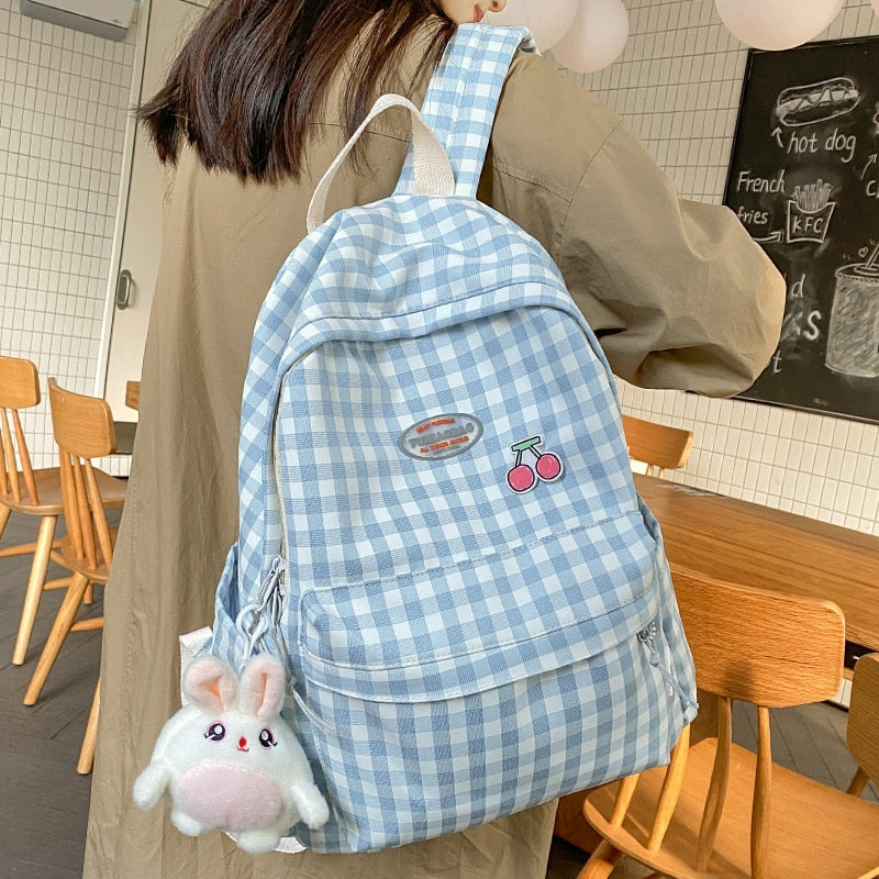 swvws Trendy Cute Women Lattice Laptop Bag Nylon Lady Kawaii College Backpack Cool Girl Travel Plaid Backpack Female Book Bags Fashion