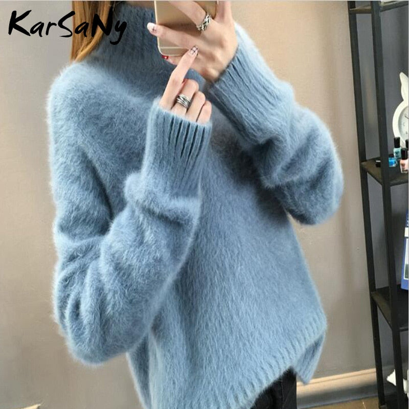 Back To School Winter Mink Cashmere Thick Sweater Women Jumper White Pull Femme Loose Pullover Knitted Fluffy Sweaters For Women Winter