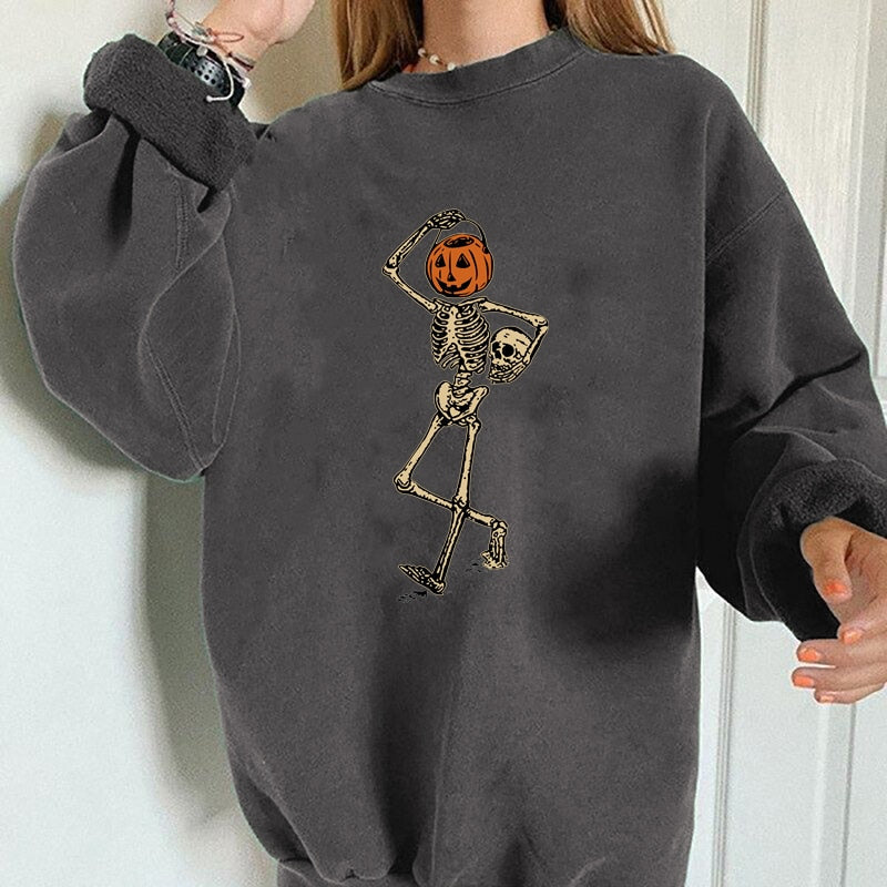 swvws Halloween Hoodies Seeyoushy  Sweatshirt Women Halloween Funny Pumpkin Skull Skeleton Print Casual Top Harajuku Drop-Shoulder Long Sleeve Sudaderas