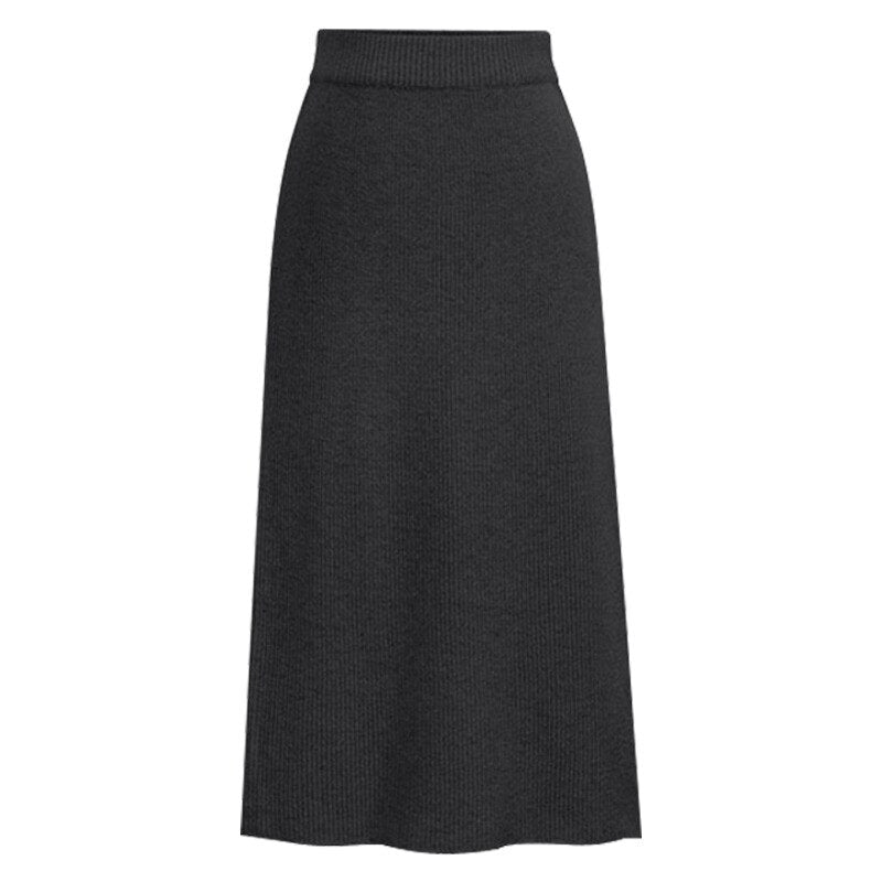 swvws Knitted Pleated Skirt Long Women  Autumn Winter Warm Skirts Womens Thicken High Waist Knit Skirt Female A-Line Slim Skirts