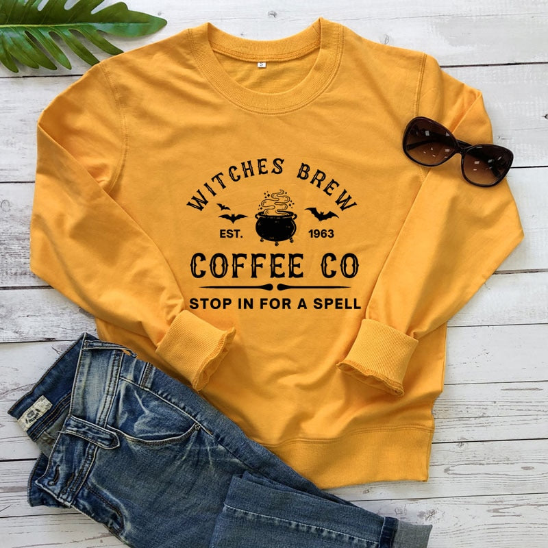 swvws Halloween Costume Witches Brew Coffee Co Sweatshirt Aesthetic Witchy Woman Halloween Drinking Pullovers Streetwear