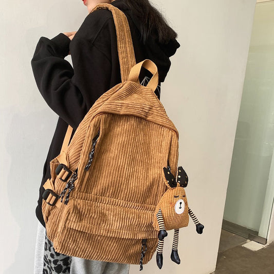 swvws Women Corduroy Backpack Khaki SchoolBag Cute Teenage Girls Harajuku Female Bag Student Kawaii Lady Book Pack New Fashion Mochila