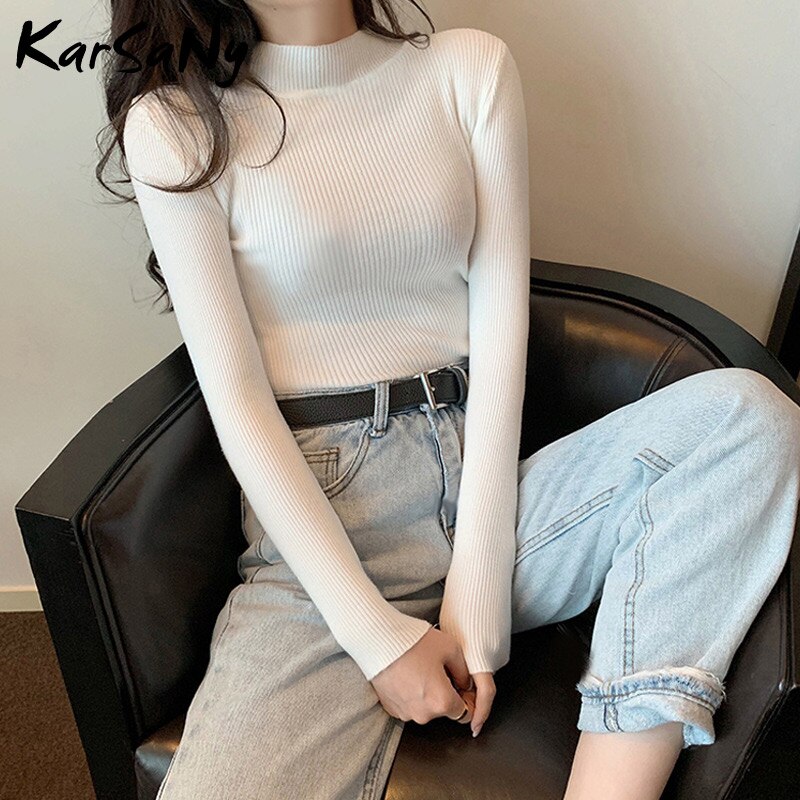 Back To School Autumn Women Sweaters And Pullovers Turtleneck Slim Women's Jumper White Knitted Tops Winter Ladies Sweater Woman  Korean