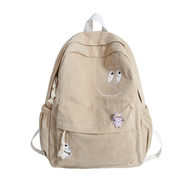 swvws New Female Kawaii Corduroy Laptop College Backpack Trendy Girl Green Cool Cute Bag Fashion Women School Bag Lady Travel Backpack