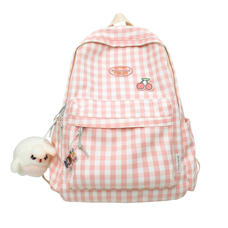 swvws Trendy Cute Women Lattice Laptop Bag Nylon Lady Kawaii College Backpack Cool Girl Travel Plaid Backpack Female Book Bags Fashion