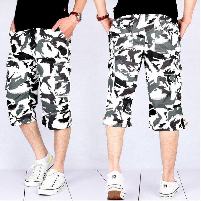 swvws Back To School Long Length Cargo Shorts Men Summer Casual Cotton Multi Pockets Hot Breeches Cropped Trousers Military Camouflage Shorts 5XL