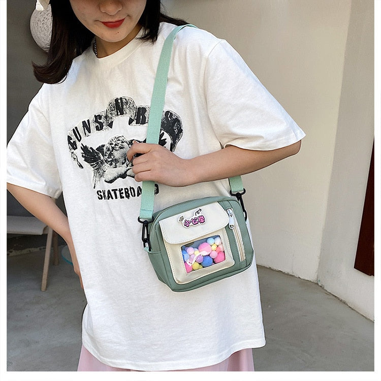 swvws Cute Small Bag Women With Transparent Pocket Crossbody Bags Women Mini Shoulder Bag Nylon Bag Women Bolsa Feminina Phone Bags