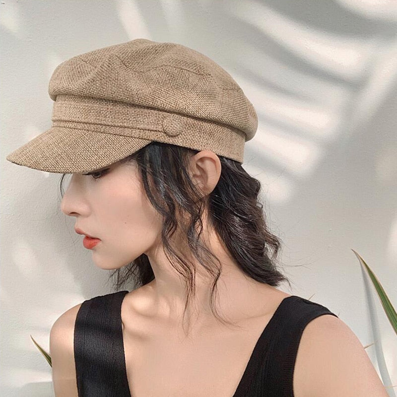 swvws Sun Fashion Unisex Linen Military Hat Autumn Sailor Hats For Women Men Flat Top Captain Cap Travel Cadet Hat Navy Caps