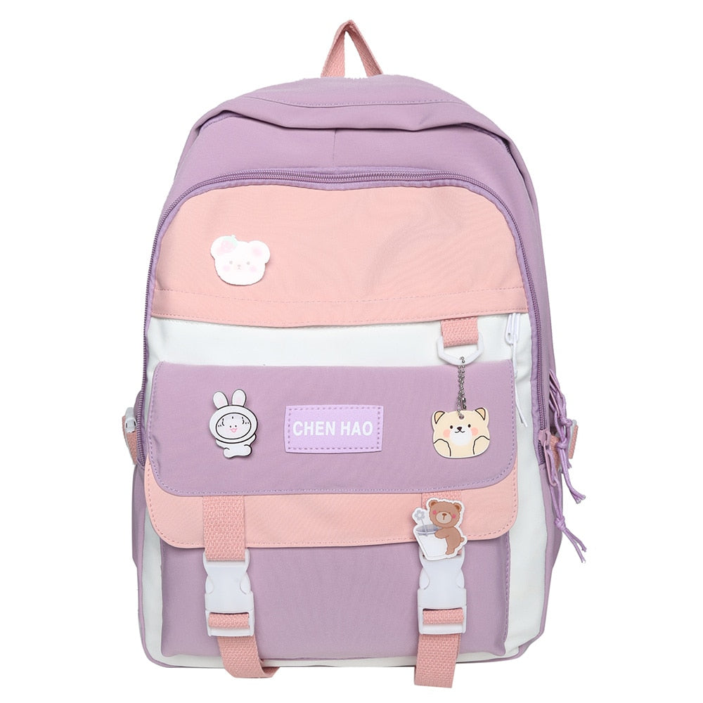 swvws Girl Cute Laptop Backpack Women Badge Bag Fashion Kawaii Ladies Harajuku Travel School Bag College Student Backpacks Cool Female