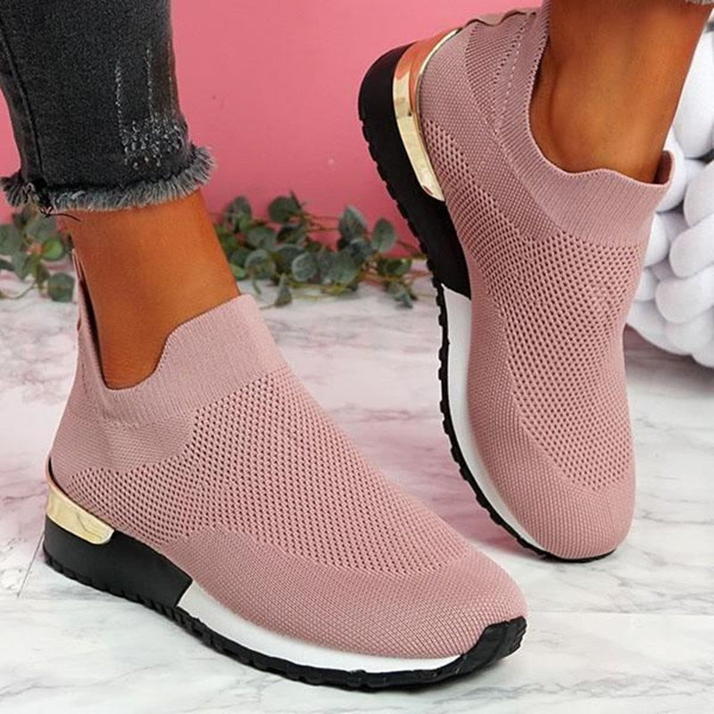 swvws New Spring Knitting Socks Shoes Women  Mesh Breathable Platform Sneakers Slip On Flat Casual Loafers Ladies Vulcanized Shoes