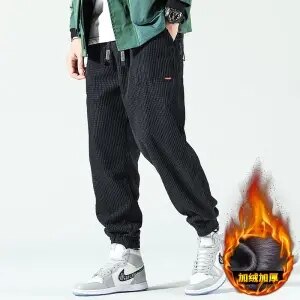 swvws Back To School  Winter Corduroy Warm Pants Black Thick Trousers Male Baggy Casual Grey Home Pants Plus Velvet Korean Streetwear Hip Hop