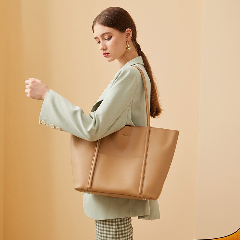 swvws Lunch Bags Sevilinlu New Solid Color Hand Bag Genuine Leather Women's Retro Shoulder Bag Large Capacity Tote Female Top-Handle Bags