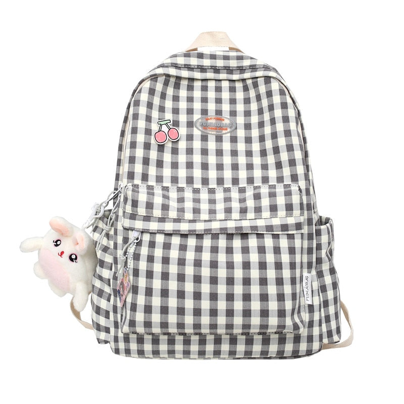 swvws Trendy Cute Women Lattice Laptop Bag Nylon Lady Kawaii College Backpack Cool Girl Travel Plaid Backpack Female Book Bags Fashion