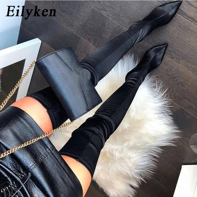 swvws  Thigh High Boots Over The Knee Elastic Stretch Boots Women Botas Mujer Sexy Knee High Heels Sock Boots New