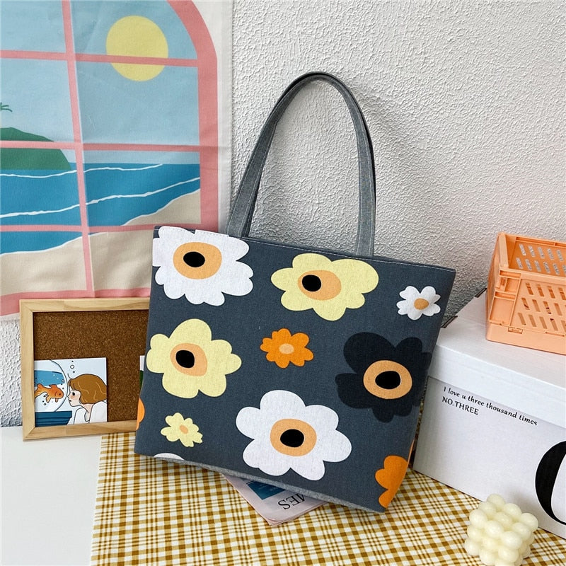 swvws Fashion Folding Women Big Size Handbag Tote Ladies Casual Flower Printing Canvas Graffiti Shoulder Bag Beach Bolsa Feminina