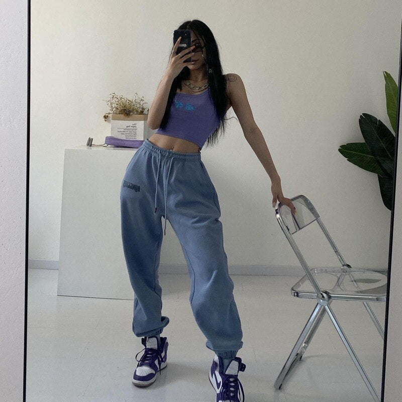 swvws New Jogging Sweatpants Women Hippie Harajuku Streetwear Oversize Y2K Pants Print Baggy Wide Leg Pants Of Female