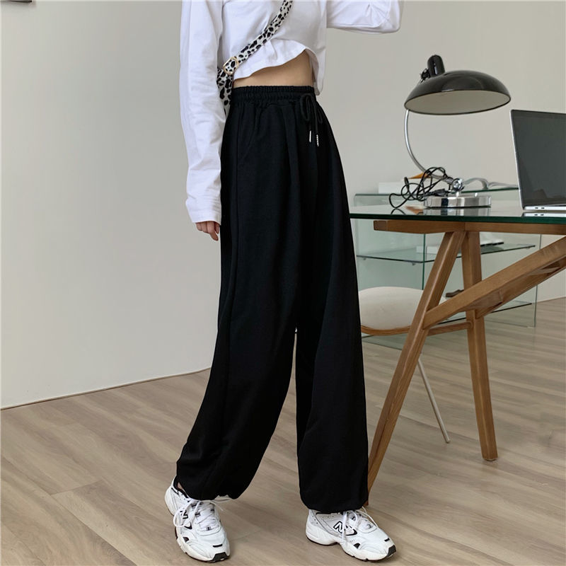 swvws Women's Gray Sports Pants  Fall Style Loose-Fitting Loose Pants Fashion Casual Sports Pants Black Trousers Jogger Streetwear