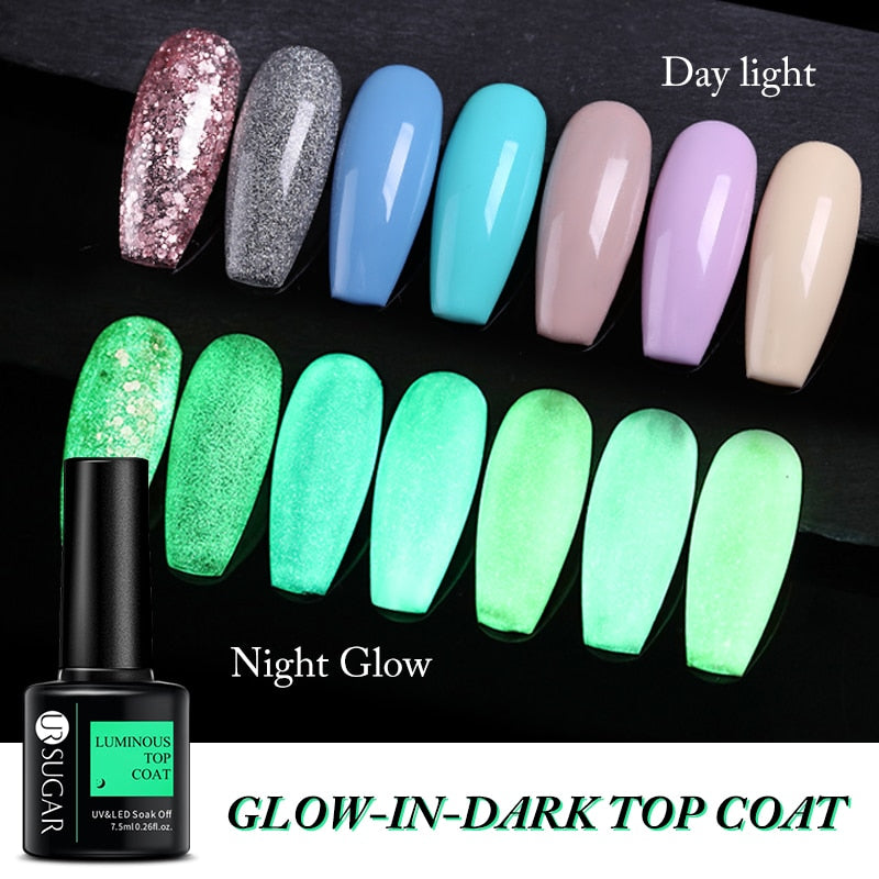 swvws  Luminous Gel Top Coat Semi Permanent Glow In Dark Fluorescent Soak Off UV LED Color Gel Nail Varnish Nails For Manicure