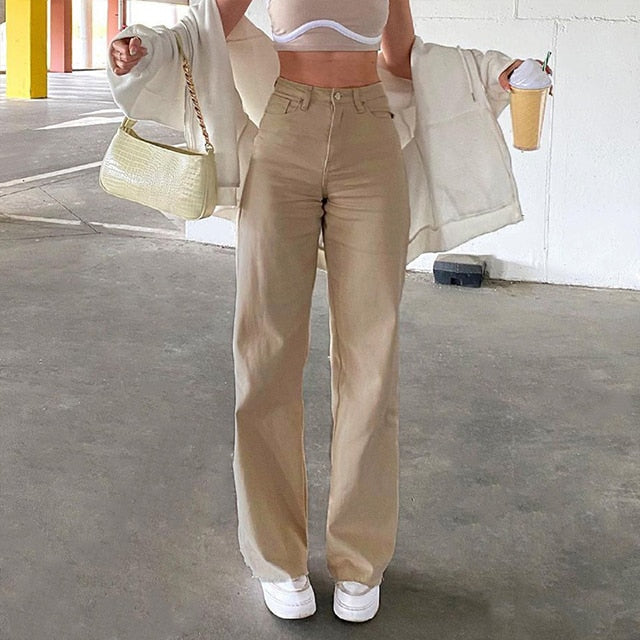 swvws Low Waist Straight Pants Women Casual Trousers Wide Leg Pants Solid Slim Trousers Women Stretch Jeans Fashion Pantalones