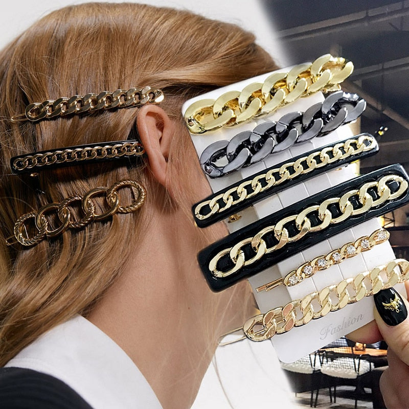 swvws New ZA Brand Hair Accessories for Women Barrettes Gold Chain Design Punk Hair Clip Bobby Pins Fashion Jewelry Vintage Ornaments