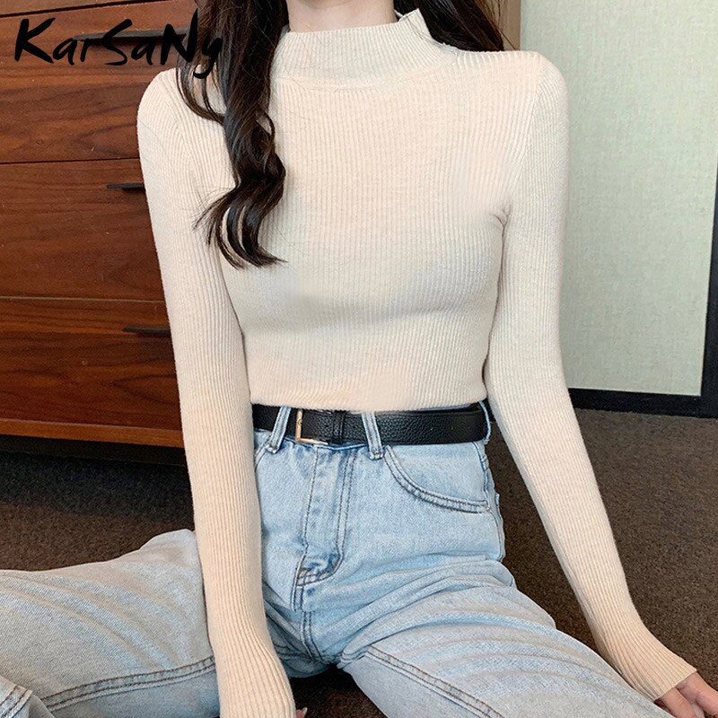 Back To School Autumn Women Sweaters And Pullovers Turtleneck Slim Women's Jumper White Knitted Tops Winter Ladies Sweater Woman  Korean