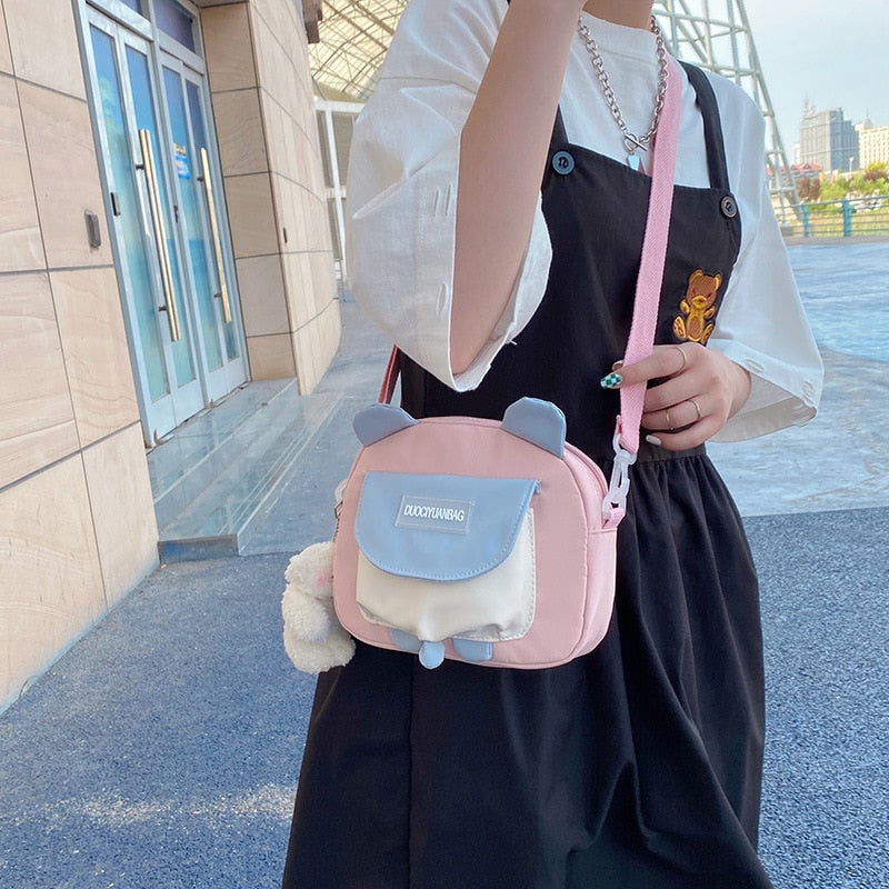 swvws Japanese Style Lovely Small Bag Women Cartoon Bear Ears Nylon Bag Student Girl Crossbody Bags For Women Bolsa Mujer Shoulder Bag