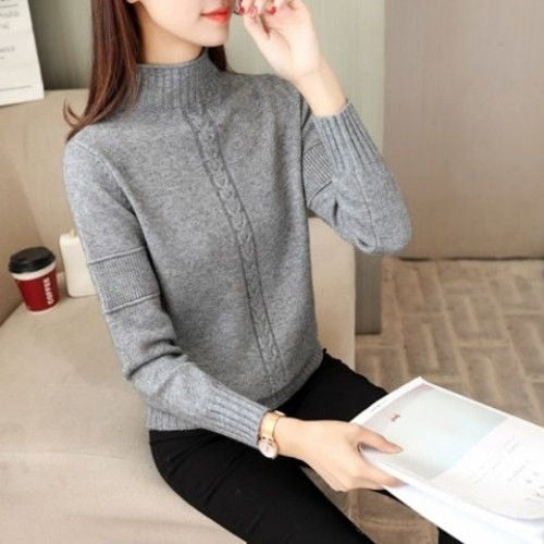 swvws PEONFLY Korean Style Turtleneck Sweater Women Solid Elastic Knitted Soft Pullover Sweater Female Fashion Pullovers Jumper