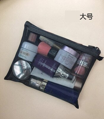 swvws  Portable Makeup Bag Black Mesh Fashion S/M/L Set Cosmetic Bag Lipstick Bag Kosmetyczka Neceser Mujer Toiletry Bag Make Up Bag