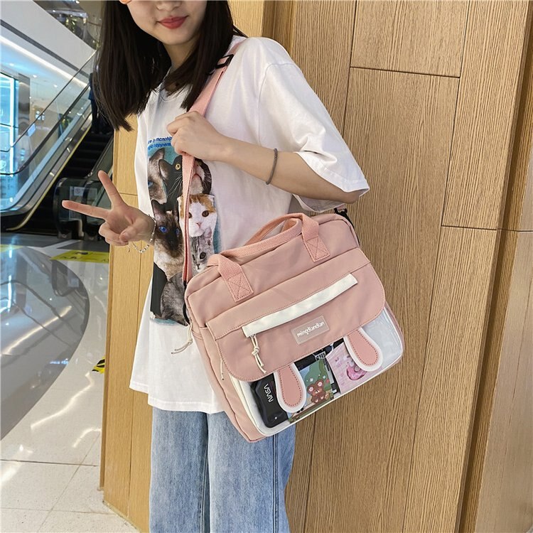 swvws  Japanese Style Big Nylon Bag Women Cute Bunny Ears Crossbody Bag Women Handbags School Student Book Bag Satchels Shoulder Bag