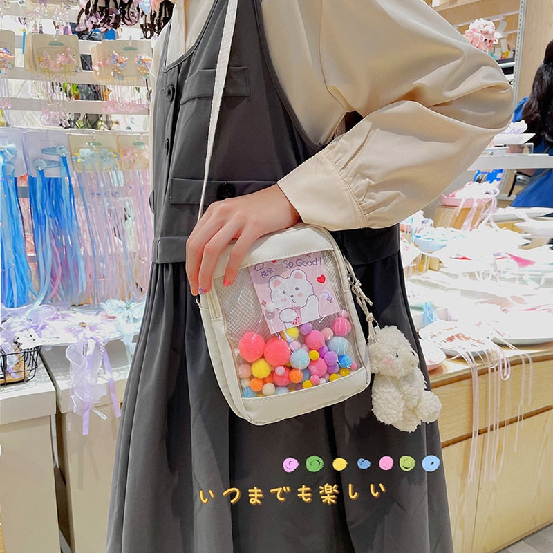 swvws Japanese Style Kawaii Bag Women itabag Transparent Pocket Colorful Hairballs Crossbody Bags Women Shoulder Bag With Card Bolsos