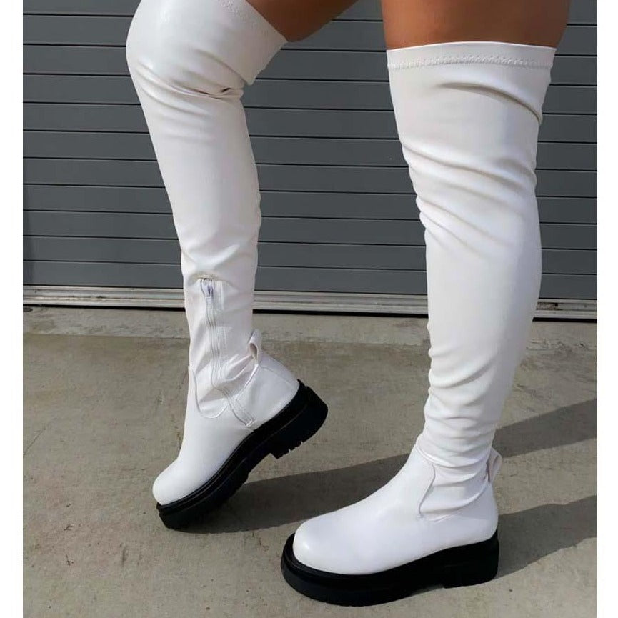 swvws Brand New Female Platform Thigh High Boots Fashion Slim Chunky Heels Over The Knee Boots Women Party Shoes Woman