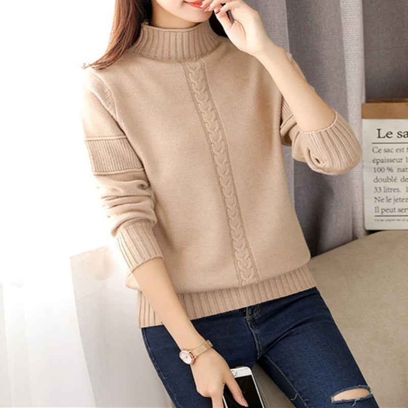 swvws PEONFLY Korean Style Turtleneck Sweater Women Solid Elastic Knitted Soft Pullover Sweater Female Fashion Pullovers Jumper