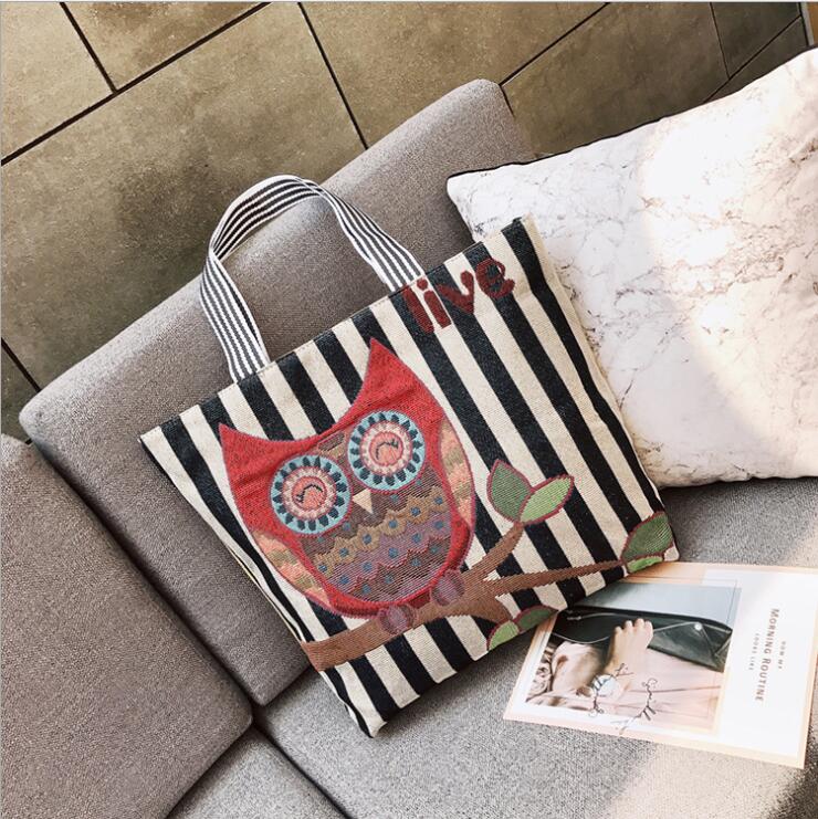 swvws  Handbag High Quality Women Girls Canvas Large Striped Summer Shoulder Tote Beach Bag Colored Stripes