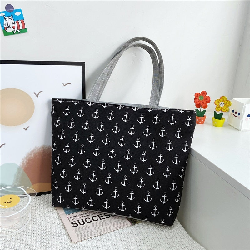 swvws Fashion Folding Women Big Size Handbag Tote Ladies Casual Flower Printing Canvas Graffiti Shoulder Bag Beach Bolsa Feminina