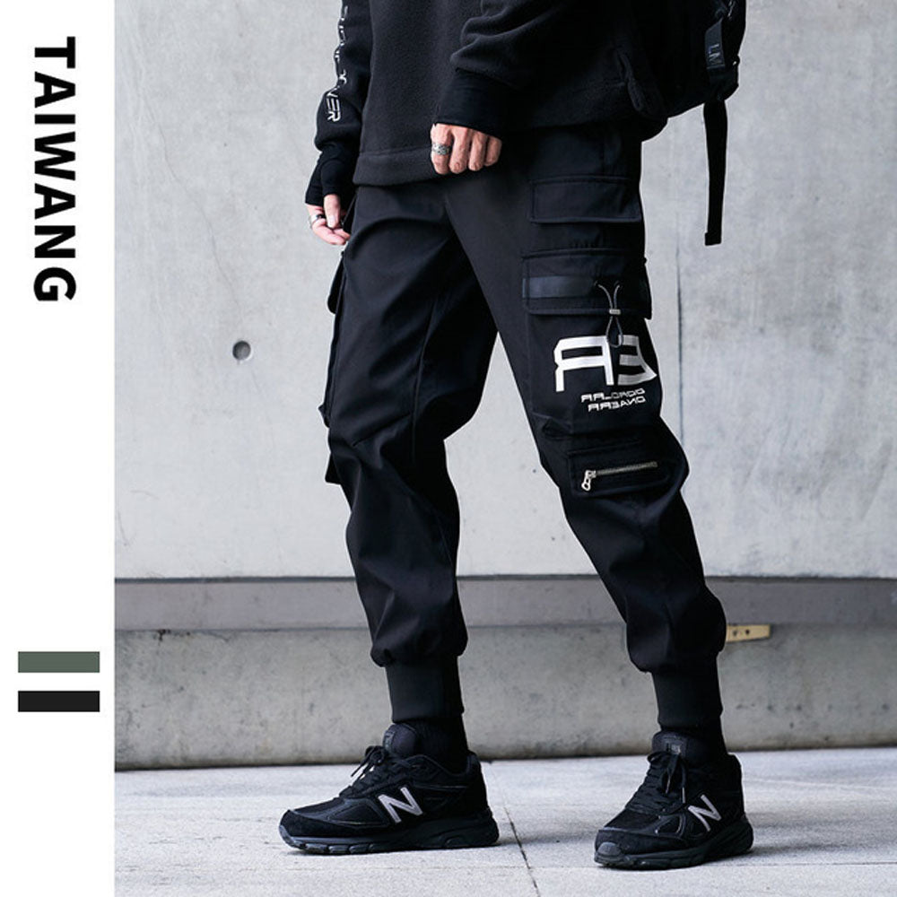 swvws Mens Vintage Hip Hop Style Baggy Jeans Joggers Cargo Pants For Men Casual Hip Hop Hit Color Pocket Male Trousers Sweatpants Streetwear Ribbons Techwear Pants