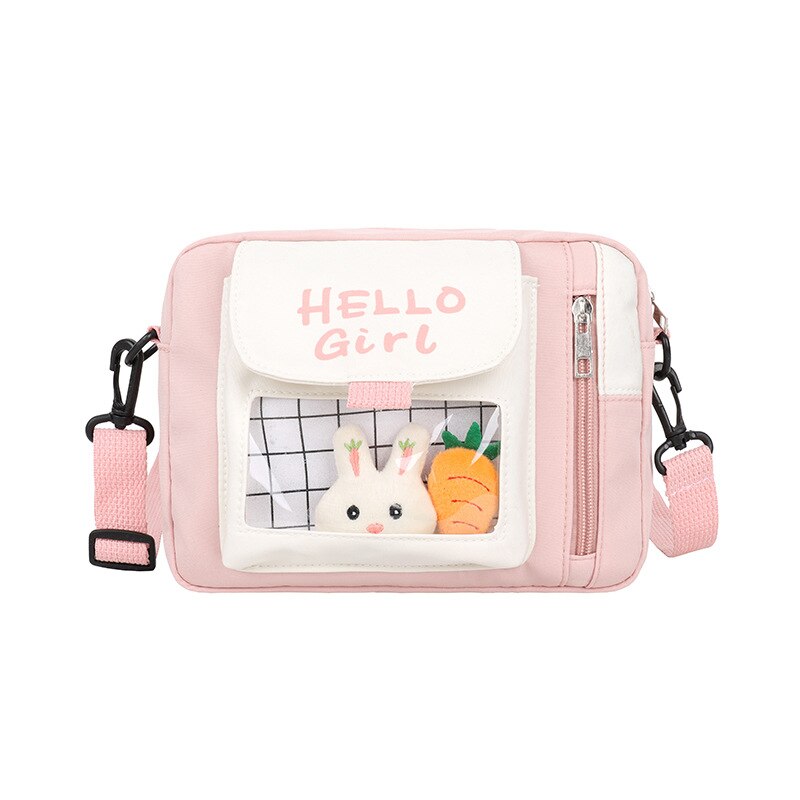 swvws  Japanese Lovely Flap Small Bag Women Rabbit&Carrot Pins Nylon Bag Mini Crossbody Bags For Women Shoulder Bag Phone Bag Purses