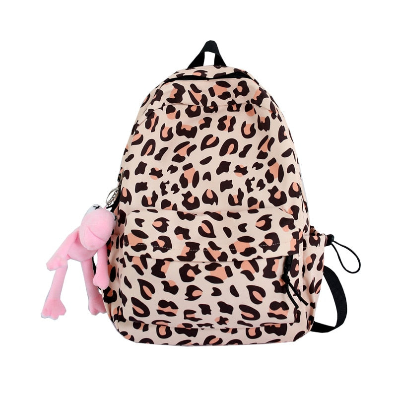 Large Capacity Waterproof Fashion Nylon Women Backpack Female Leopard Print Travel Computer Bag College Girls School Bag