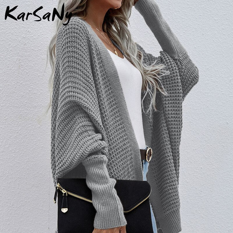 swvws Women Oversized Cardigan Knitted Coat Autumn Oversize Sweater Bat Sleeve Women's Knitted Jacket Loose Oversize Cardigan Women