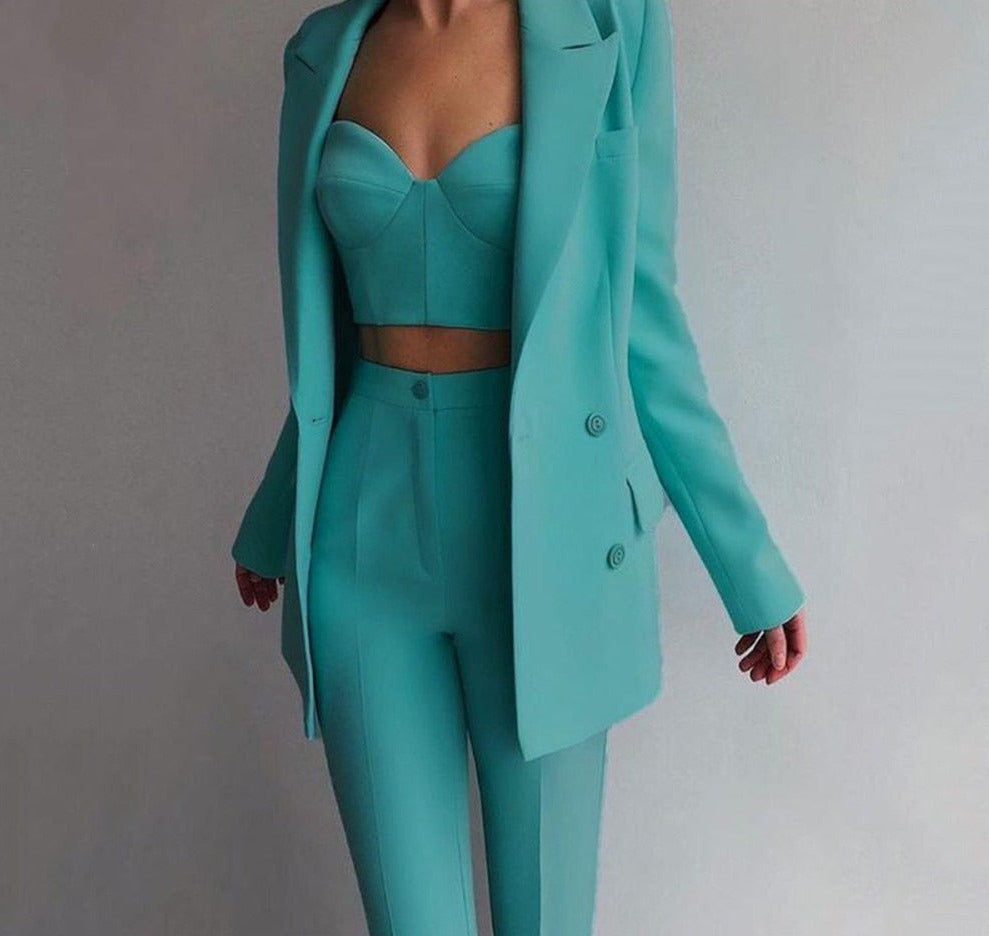 swvws Women Suits Female Pant Suits Office Lady Formal Business Set Uniform Work Wear Blazers Camis Tops And Pant 3 Pieces Set